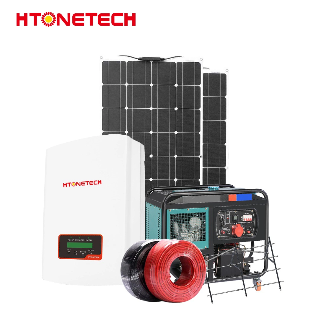 Htonetech 21W plegable Panel Solar monocristalino proveedores mejor Inversor híbrido China 3kw Offgrid Sistema de Energía Solar con 186fa motor generador diesel