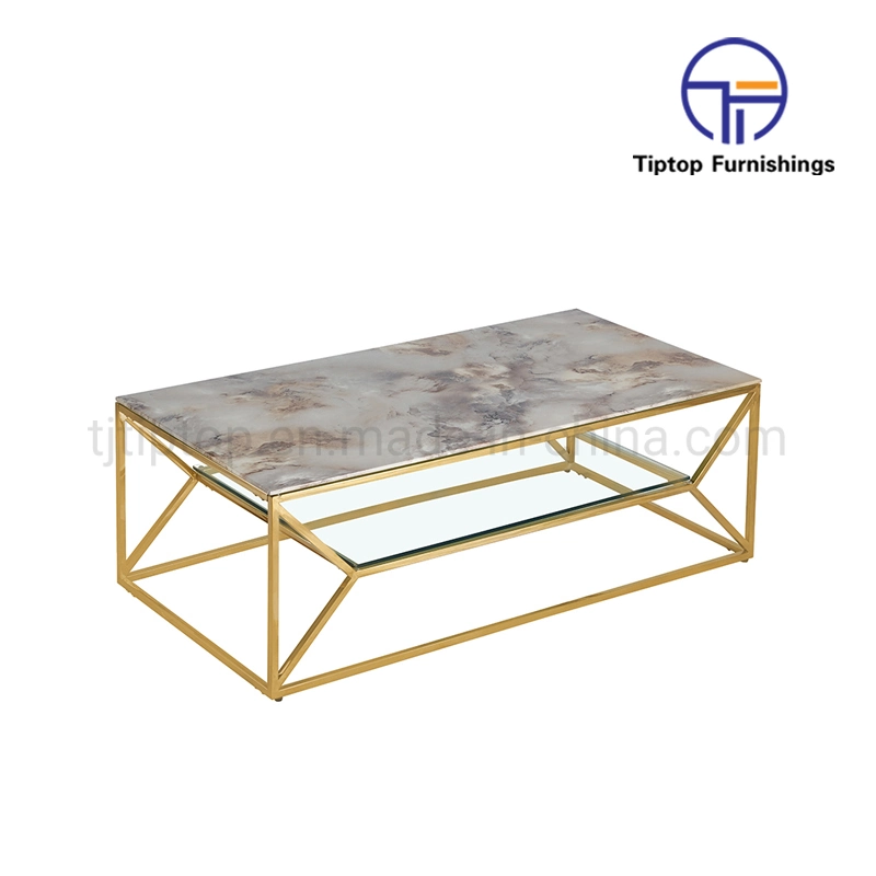 Luxury Designs Stainless Steel Table Frame Marble Glass Gold Coffee Table Set Home Furniture