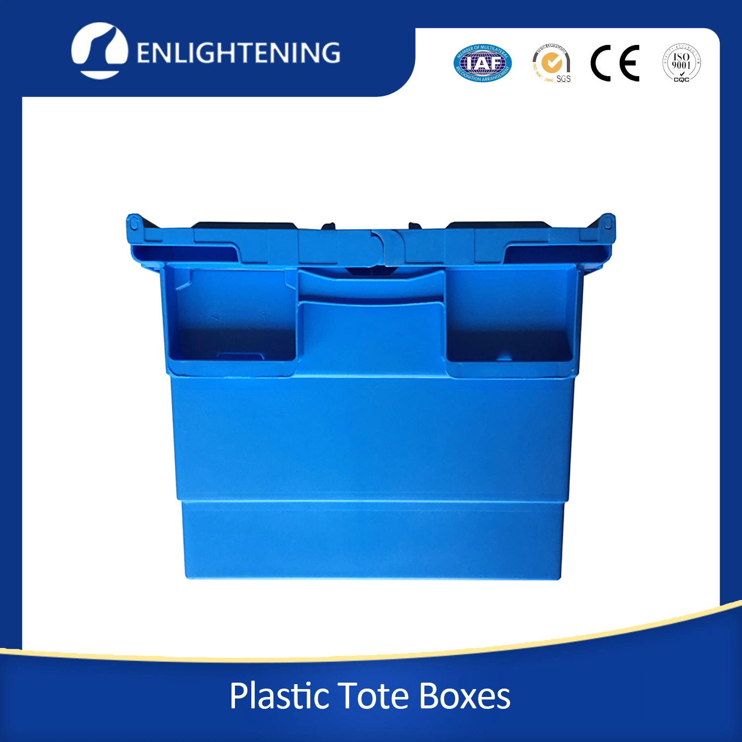 56 L Blue Stackable Logistics Solid Industrial Plastic Turnover Tote Stackable Box Container with Attached Lids for Convenience Store