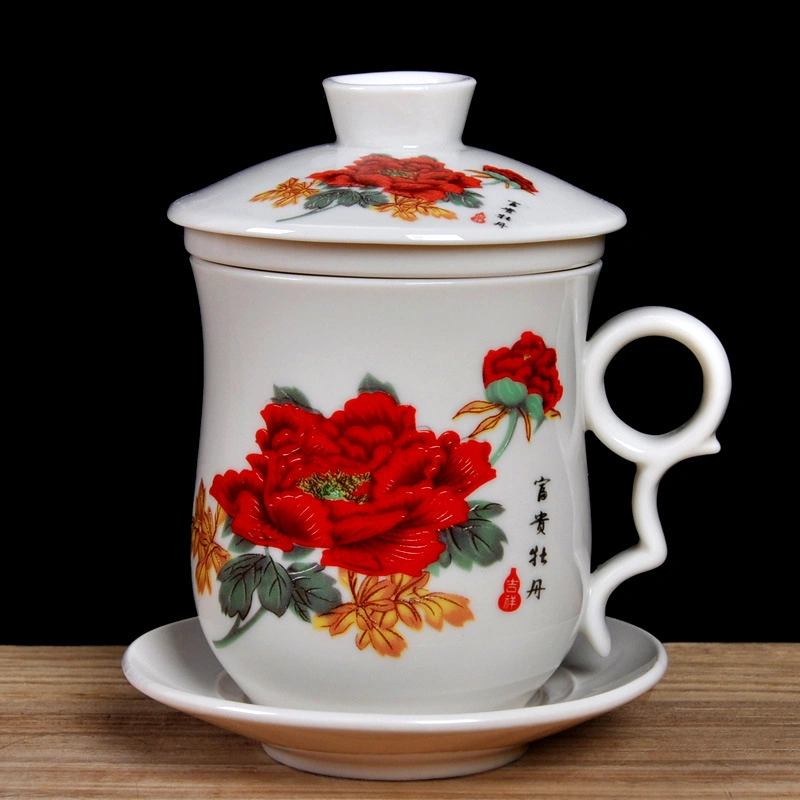 Xícara de chá em cerâmica OEM Azul e Branco porcelana com Conjunto Four-Piece Bexiga Interna de chá de escritório Cup