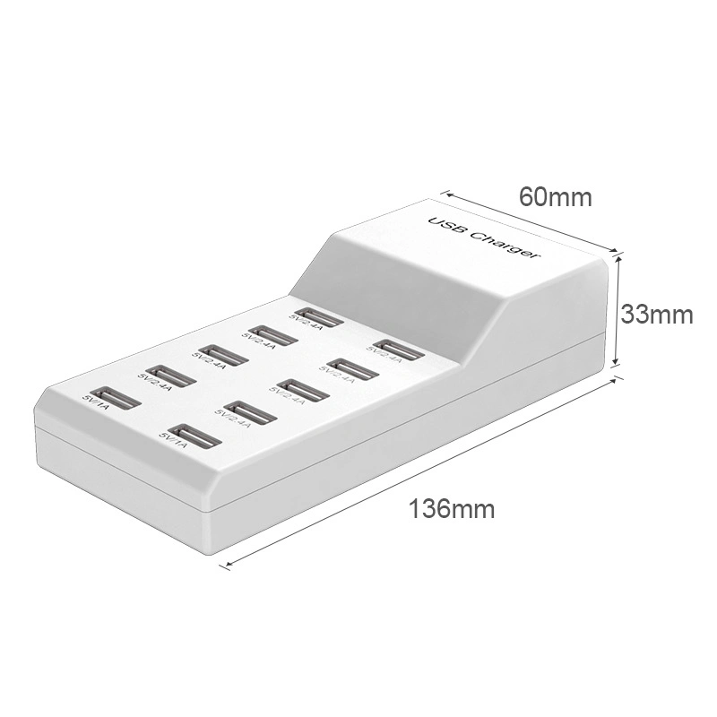 Manufacturer Direct Supply Multiport Charger Station 10A Huawei Apple Mobile Phone Smart Electrical Products Multi USB DC5V2.4A EU Us UK Au Plug