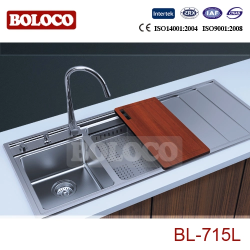 Stainless Steel Kitch Sink/Basin (R20-angle, double bowls with drain board) 1160*500mm Bl-715L