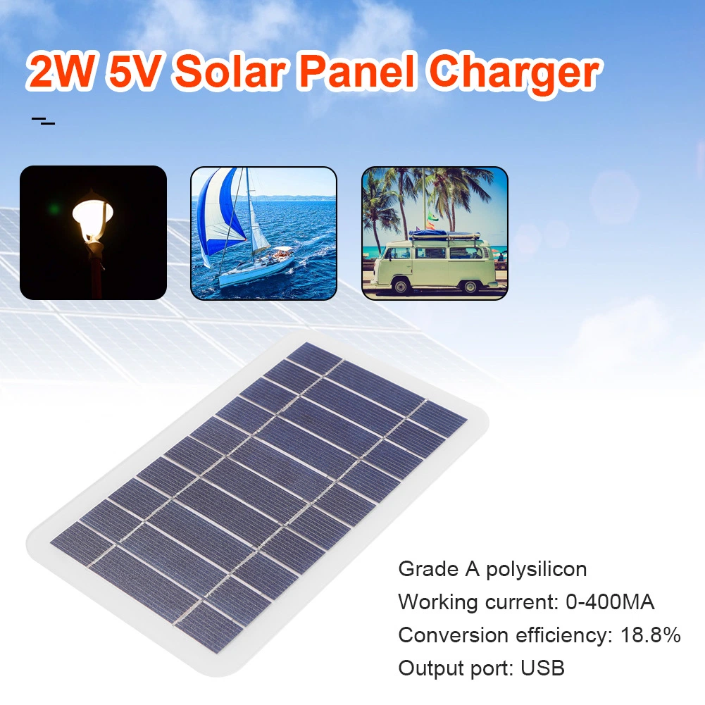 5V 400mA Solar Panel 2W Output USB Outdoor Portable Solar System for Low Power Products Cell Mobile Phone Chargers Electric Fan