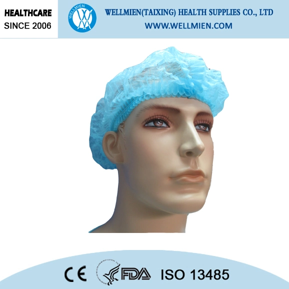 Tapa de pinza desechable no tejida tapa de cabeza de bouffant Cabello Gorra redonda de doctor en cirugía neta