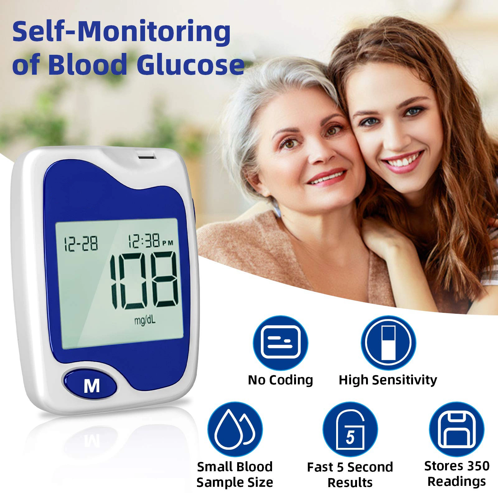 Best Selling Easy Use/Operated Blood Glucose Meter Sugar Quick Check Glucometer with Test Strips