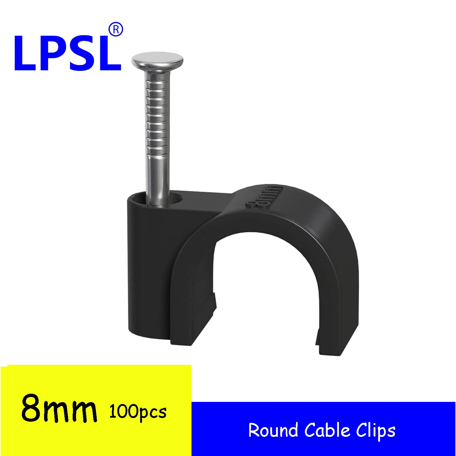 Round Cable Clips, 100 Pack Black 8mm Wire Cable Clips Management with Steel Nail for TV Computer Telephone