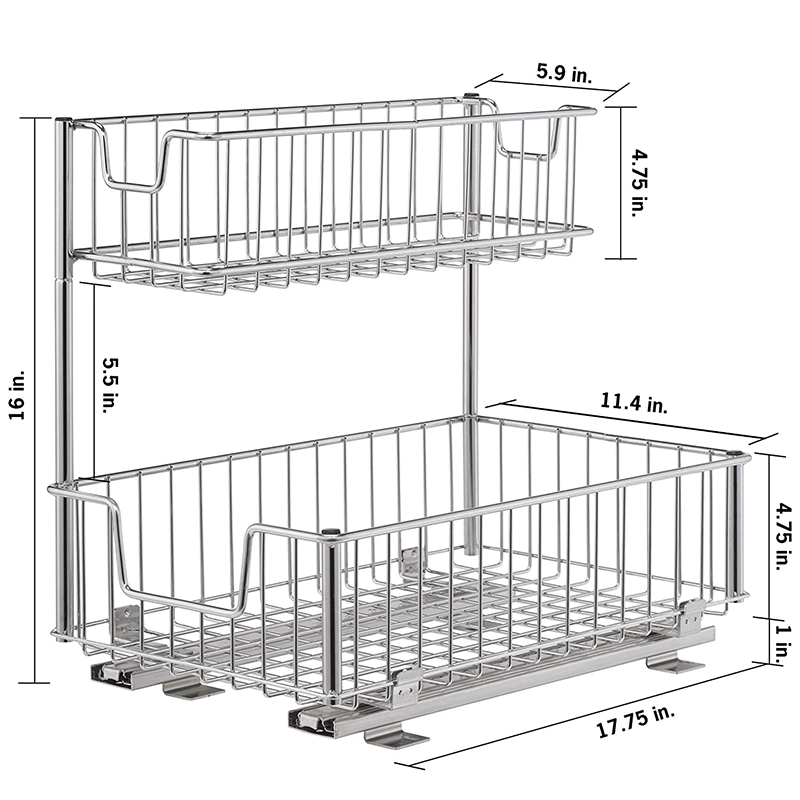 New Fashion Down Wall Cabinet Simple Kitchen Iron Drawer Rack Basket 2 Tier Under Sink Storage Orgainzer