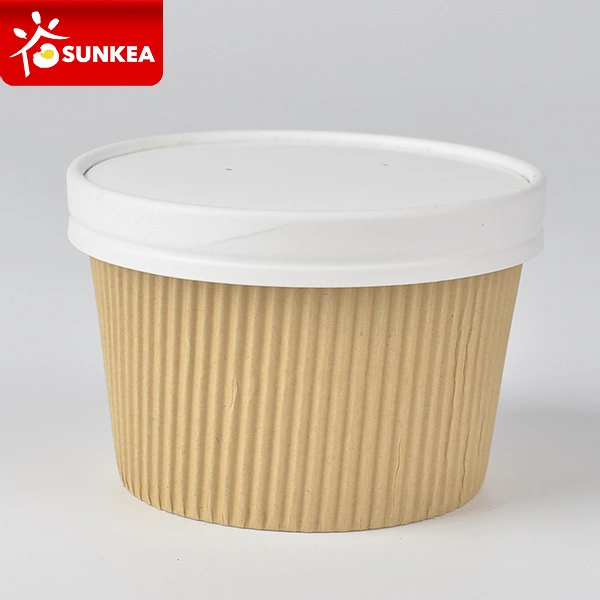Wholeale Disposable Take Away Food Grade Customized Printing High Quality 19oz 26oz Double Wall Ripple Kraft Paper Soup Cup