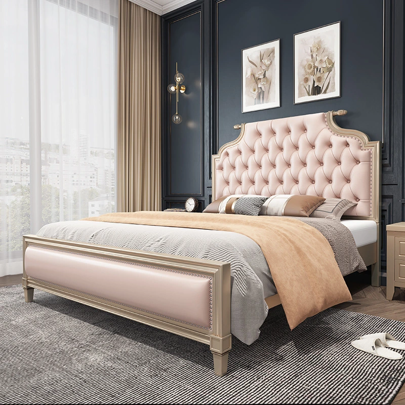 Neues Design Massivholz Queen-Bett Gepolstertes Leder Voller Polsterung Holzbett