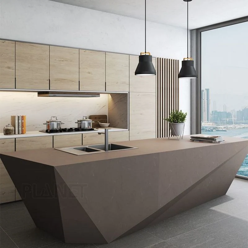 Preto moderno Matt projetos personalizados com armário de cozinha de madeira maciça da Ilha