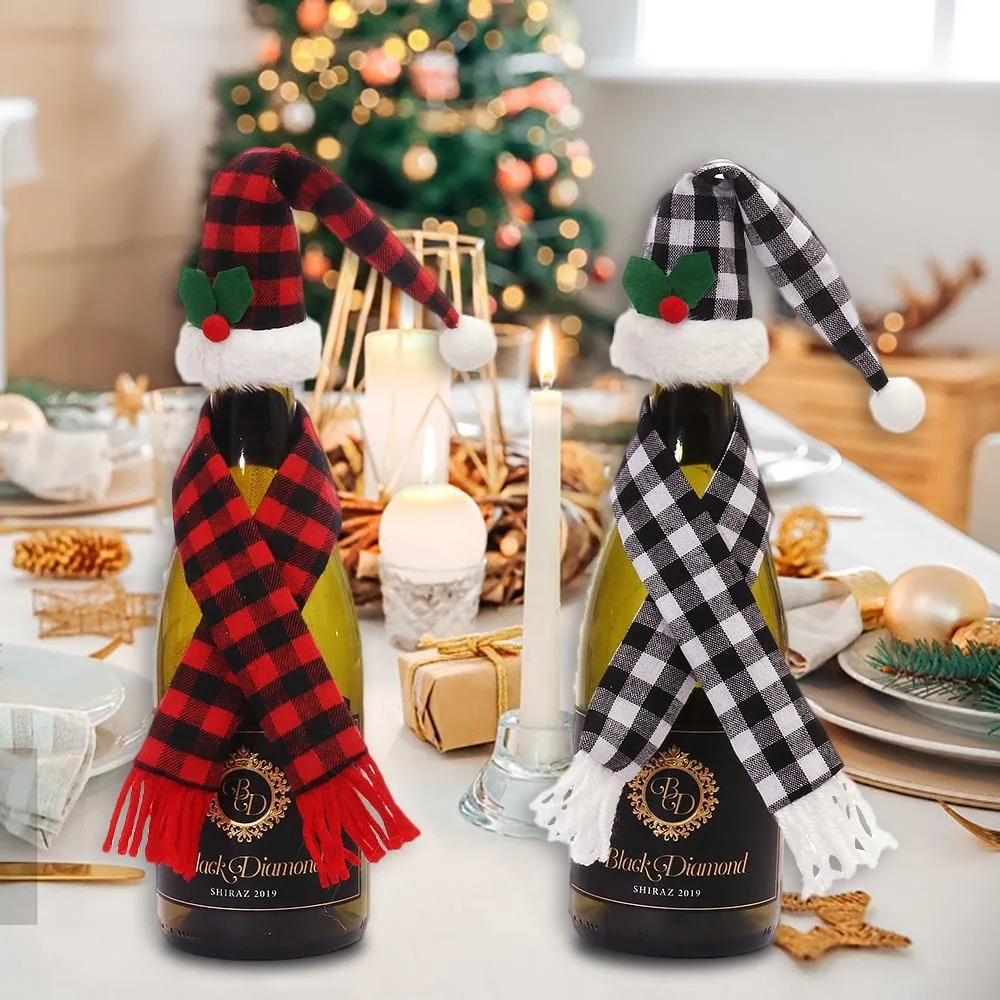 Two-Pieces Set Christmas Hat and Scarf Wine Cover Christmas Decoration