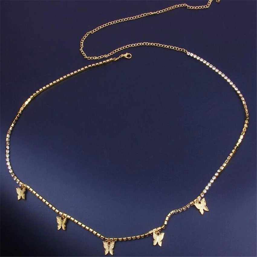 Sexy Gold Plated Diamond Crystal Tennis Butterfly Waist Belly Chain