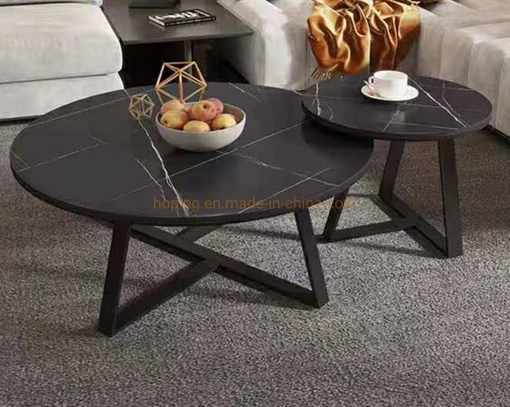 New Modern Design Elegant Black Metal Legs Restaurant Dining Table MDF with Paper Coffee Table