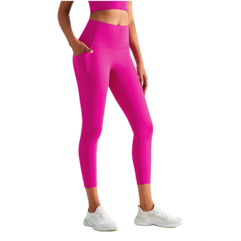 Entrenamiento de bolsillo apretado pantalones de yoga de cintura alta para mujer Leggings ejercicio Gimnasio levantamiento de cadera Fitness Deporte correr a prueba de sentadillas