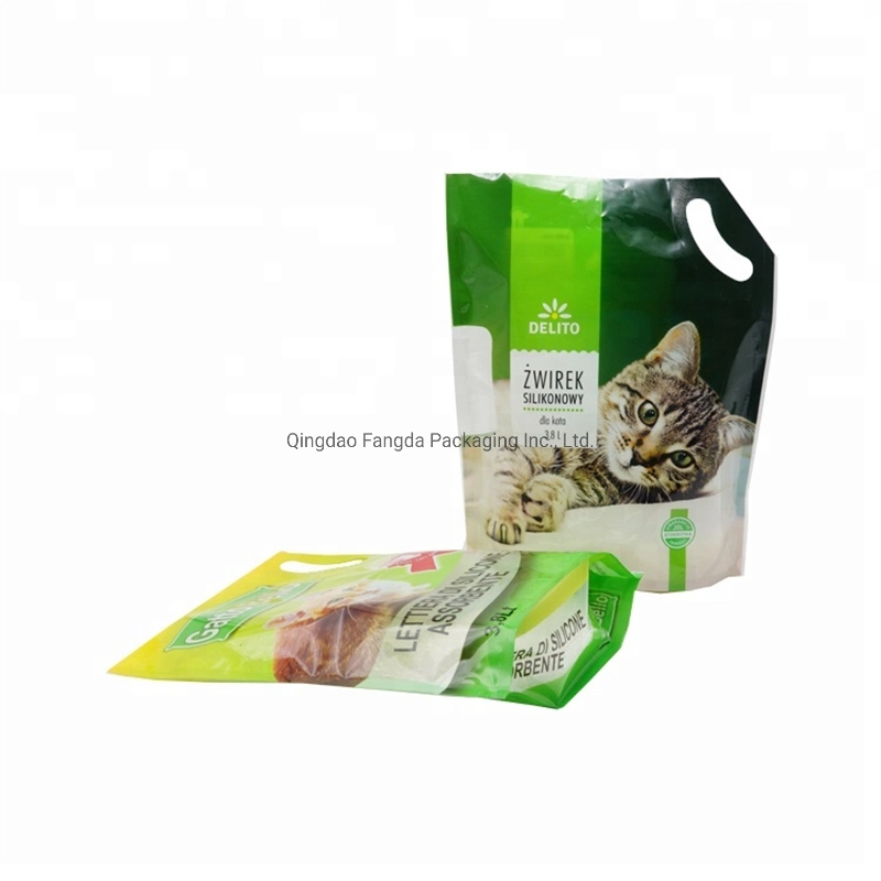 Stand up pochette sac en plastique de la litière pour chat de l'emballage avec poignée