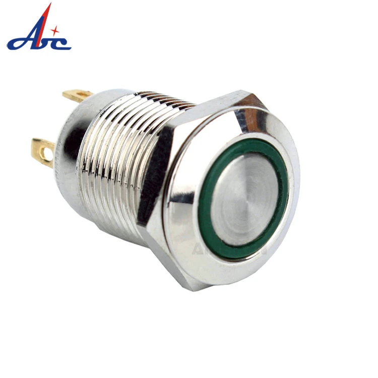 2A 12mm 1no Flat Round Head 4 Pin Air Switch Button Momentary 12V Ring LED Illuminated Doorbell Switch Push Button Switch