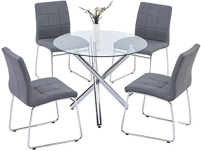 Venda por grosso ronda moderna sala de jantar Personalizar Móveis de vidro de Tamanho Superior clara com as pernas de metal Electroplate