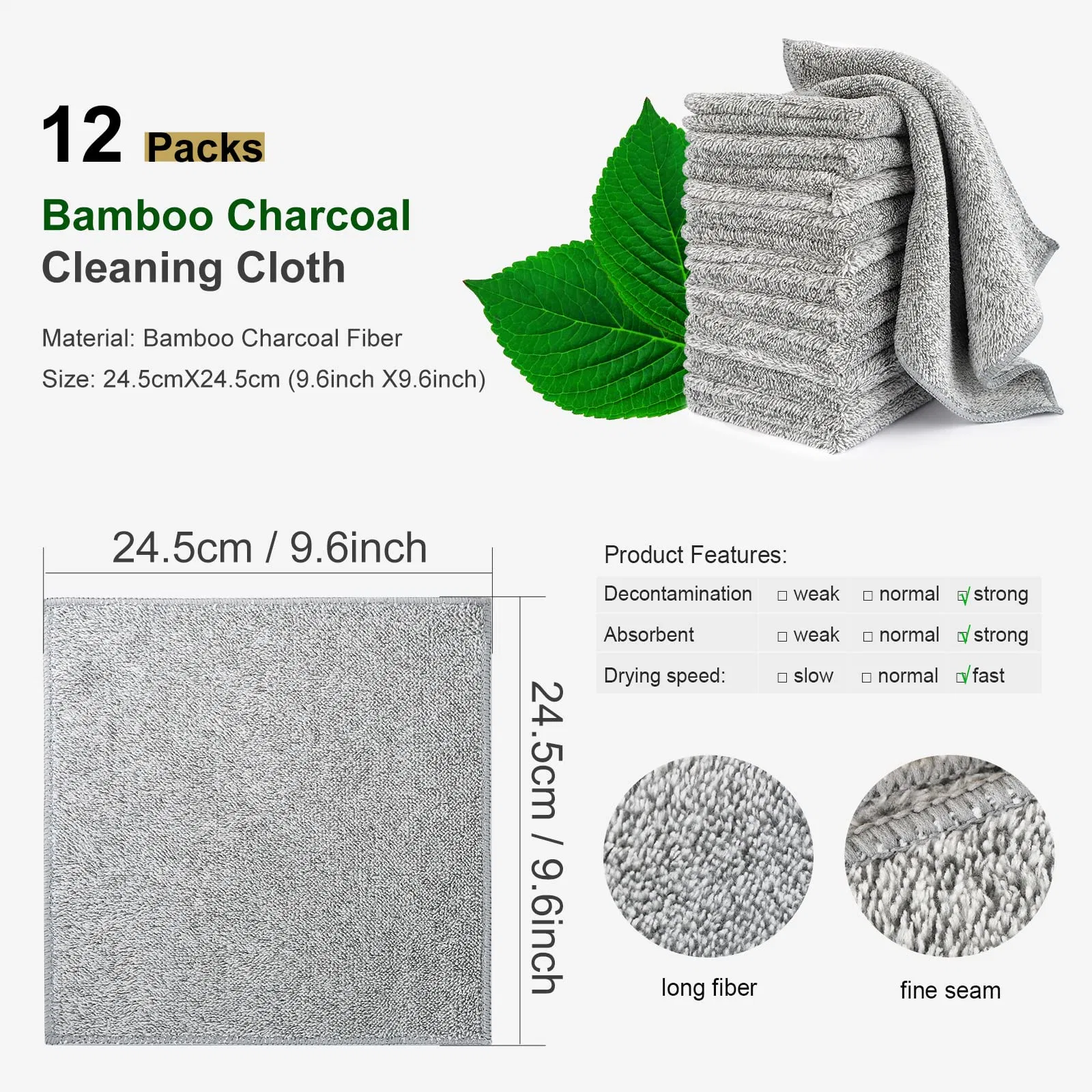 Bamboo Charcoal Fiber Fast Drying Absorbent Cleaning Washing Dishes Kitchen Dish Towels