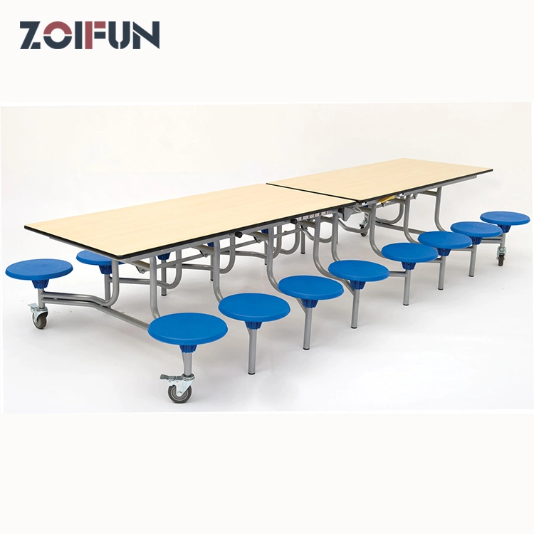 6 8 12 Seating Folding Canteen Table; Plastic Stool MDF Top Mobile School Furniture