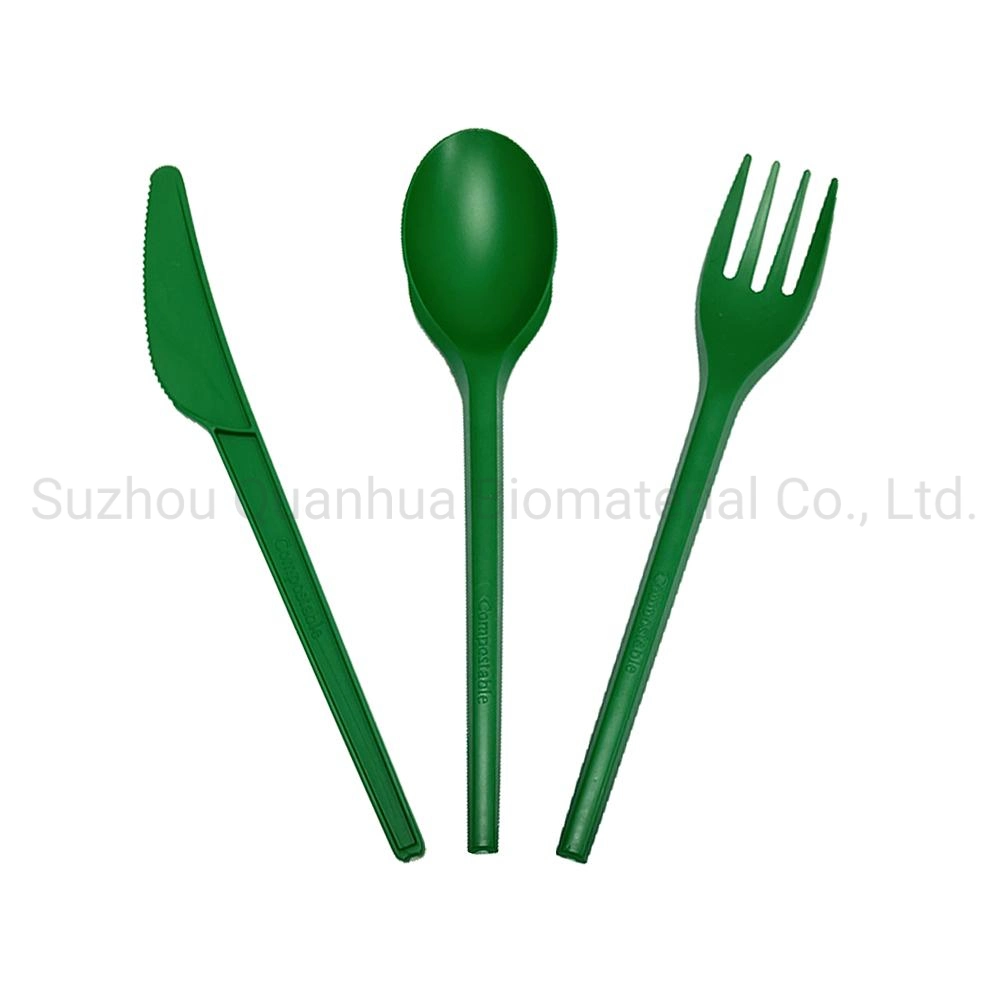 Free Sample 6 Inch Black Cpla Cutlery Set Biodegradable Disposable Eating Utensils