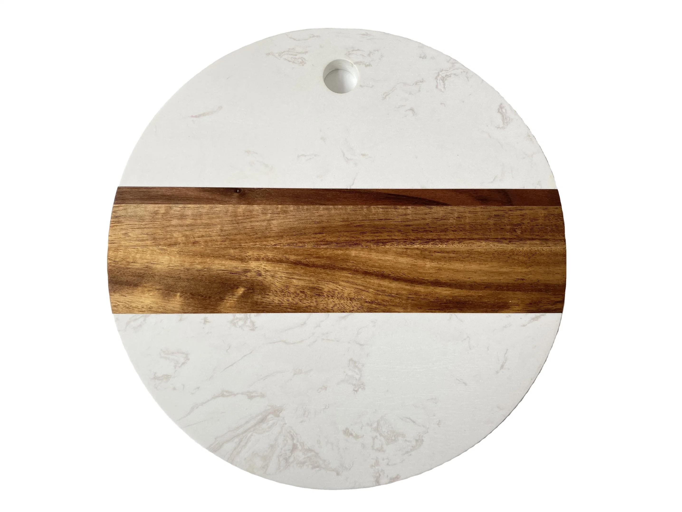 Round Marble and Acacia Wood Cutting Board Kitchen Board Wood Tray