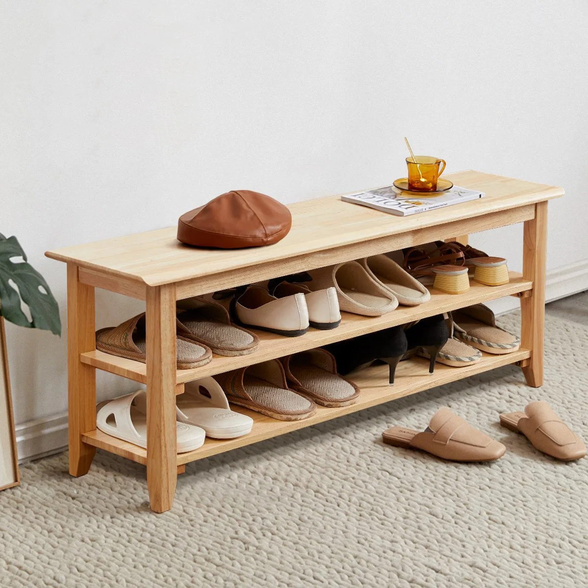 Multi-Layers Wooden Storage Rack Bench Shoes Changing Stool Large