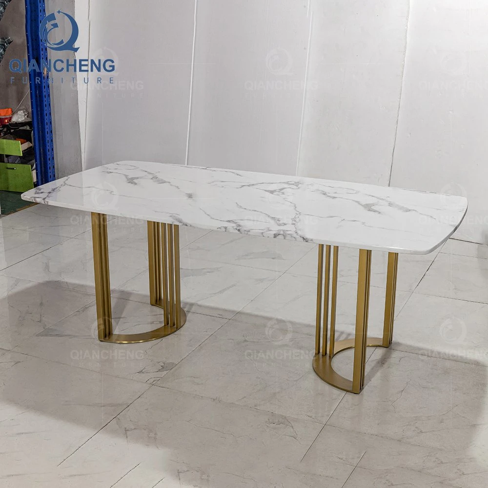 OEM Ss Home Furniture Gold Stainless Steel Dining Modern Marble Dining Table