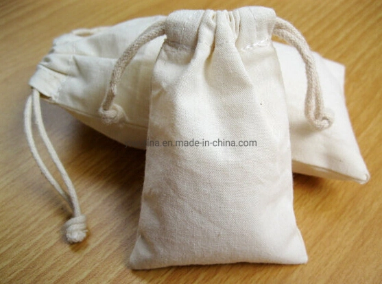 Printed White Canvas Drawstring Jewelry Pouches Bag with Cotton Rope