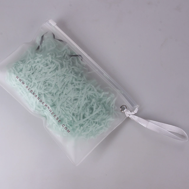 Custom Plastic Packaging Zip Lock Bags for Cosmetics with Ribbon Handle