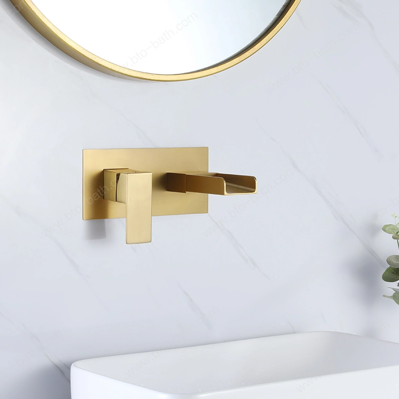 Gold Waterfall Basin Water Tap Bathroom Sink Faucets Mixer Taps Brass Faucet