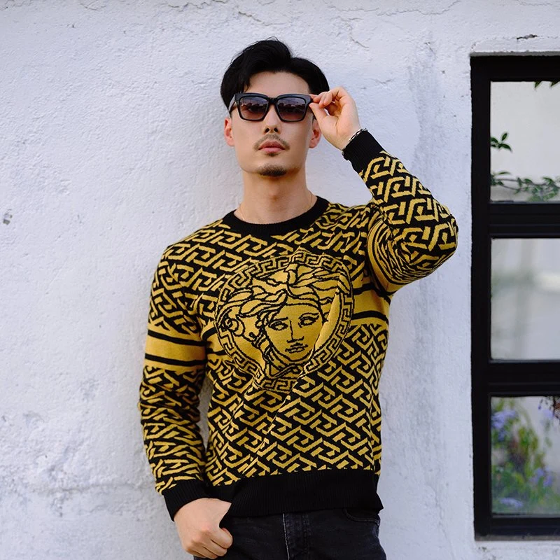 Roupa Shien Fashion Colour - Block Pullover de manga comprida Knitting Sweater para homem