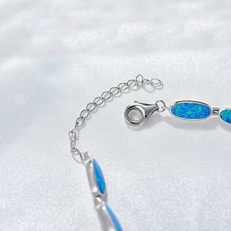 Blue Opal Bracelets 925 فضة مجوهرات أوروبية وأمريكية سوار أنيق مخصص