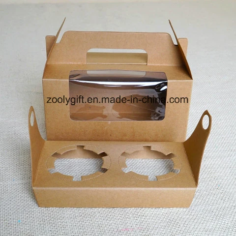 Carrier Lunch Package Boxes / Kraft Paper Cupcake Box with Insert