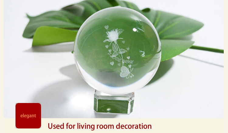 Customized Laser Inside Carved Rose K9 Crystal Glass Ball for Gifts Home Decoration