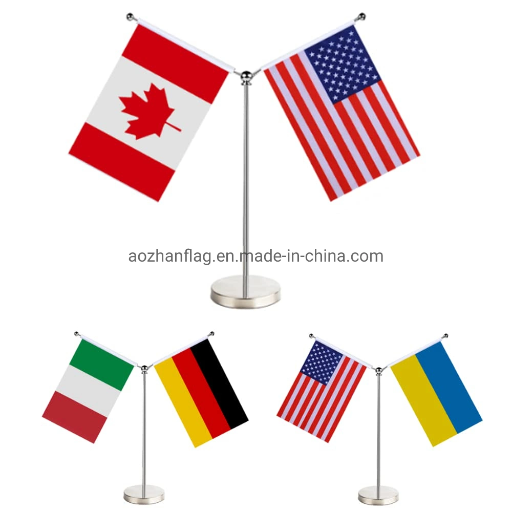 Wholesale/Supplier Custom Flagpole Desk Table Flag Countries Flag Decoration Table Flag with Stainless Steel Stand Flag