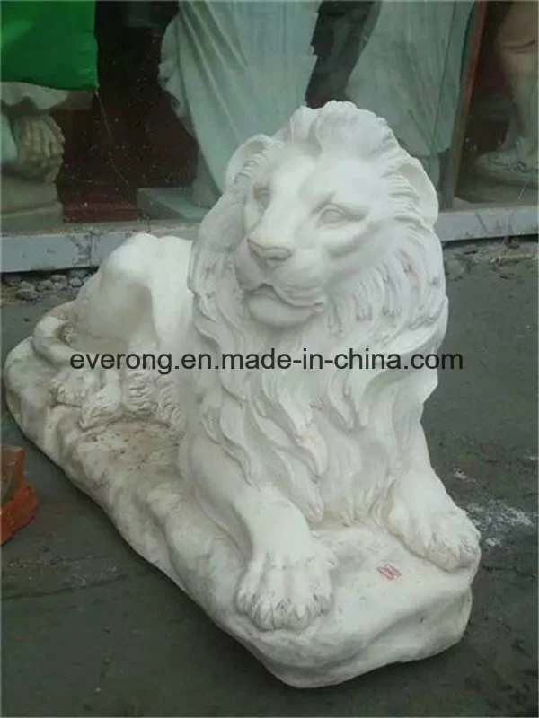 Life Size White Marble Hand Carving Animal Statue/Lion Sculpture