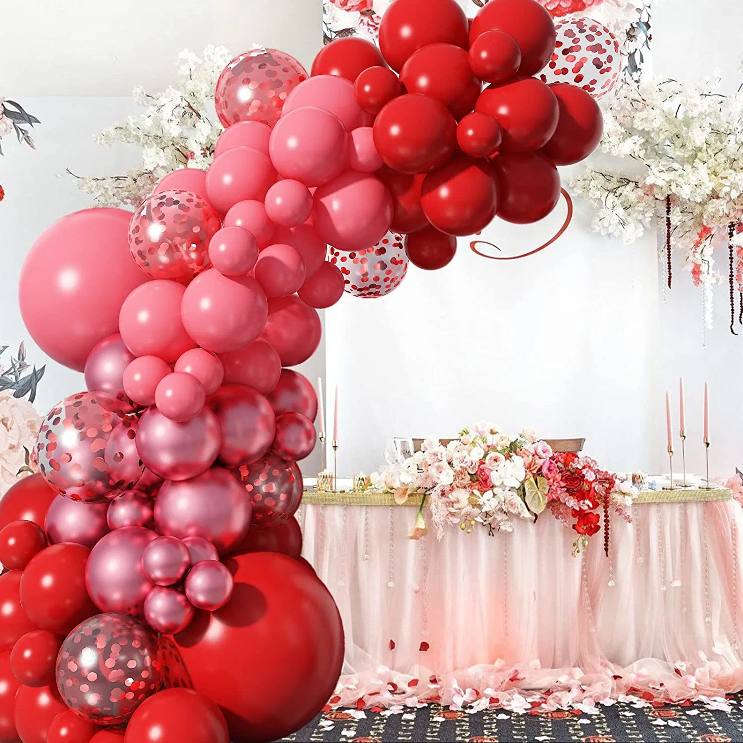 Red Balloons Garland Kit, 97 PCS Red Balloons Metallic Red Confetti Latex Balloons Happy Birthday Balloons Baby Shower Decorations Wedding Balloons