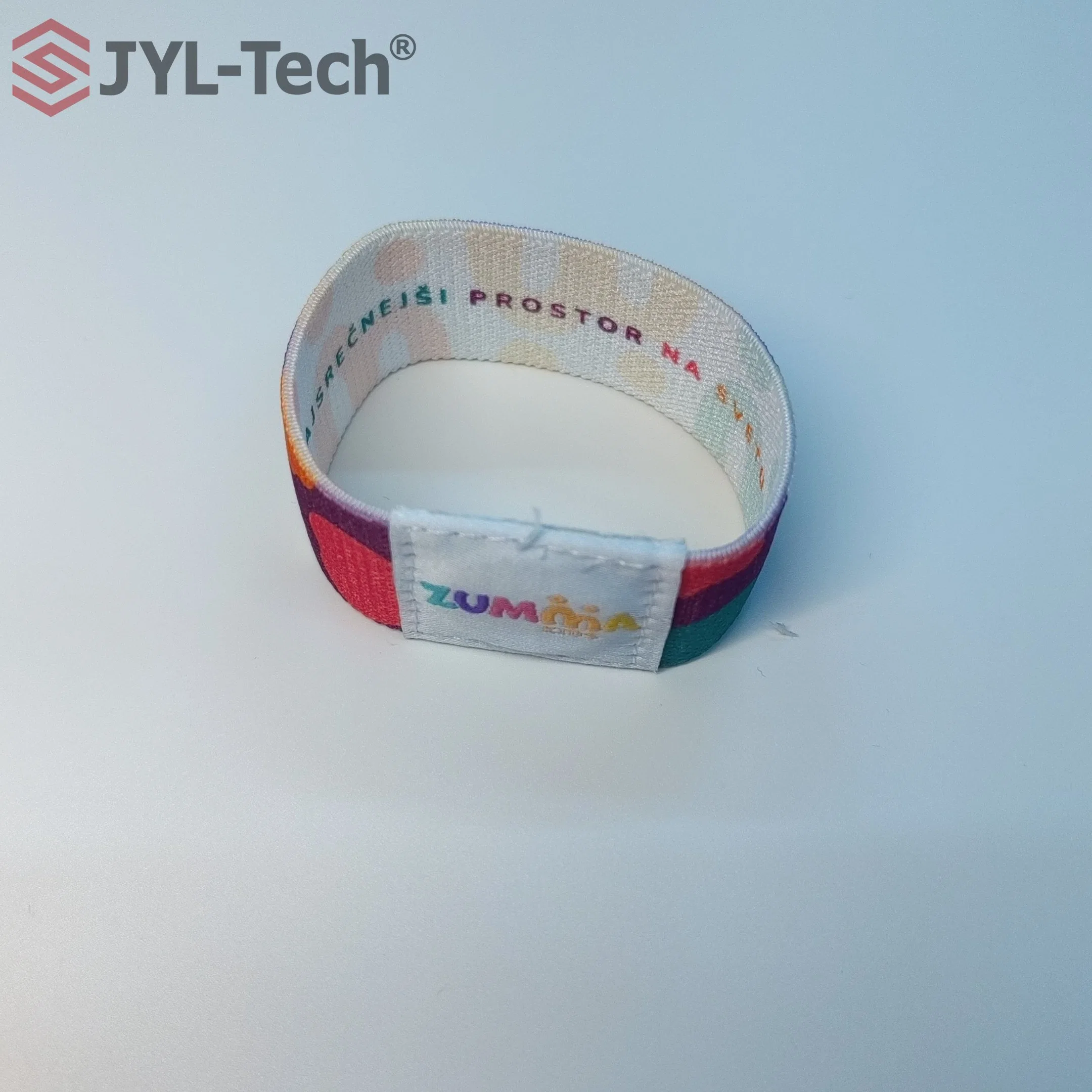 Diseño de Logotipo personalizado suave elástico Evento de Poliéster elástico Brazalete Pulsera RFID NFC