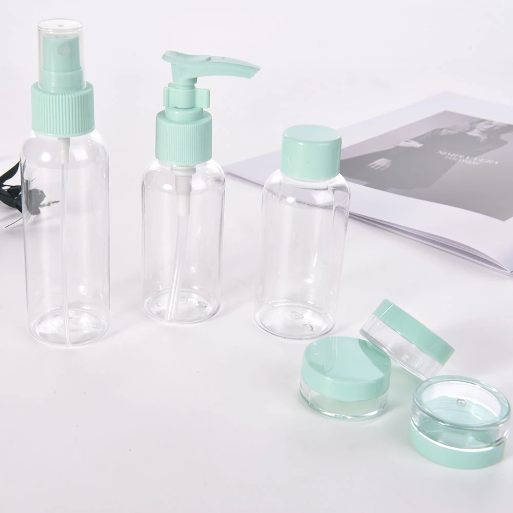 6 PCS PVC Bag Packing Green Toiletries Container Travelling Bottle Set for Lotion Shampoo Cream Soap