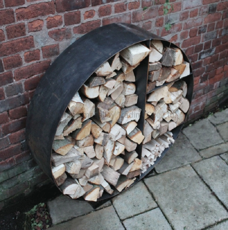 Metal Log Store Outdoor Round Wood Storage Stand in Corten Steel