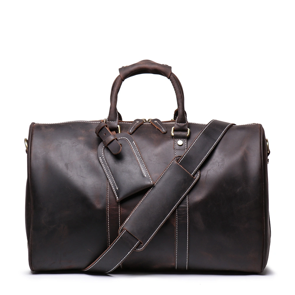 Men Vintage Luggage Bag Genuine Leather Gym Duffle Bag Large Capacity Tote Bag Weekend Travel Bag