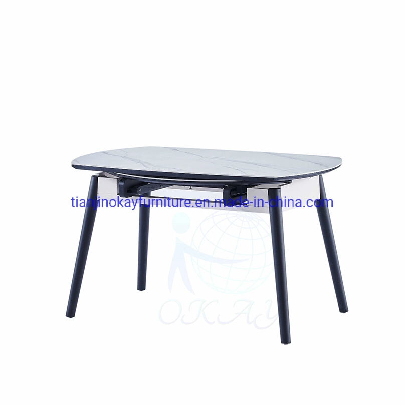 Plaque céramique extensible moderne Round Table à manger en marbre avec ensemble 6 Personnes Voir dossier de table en chêne massif Cuisinière à induction à ossature de bois