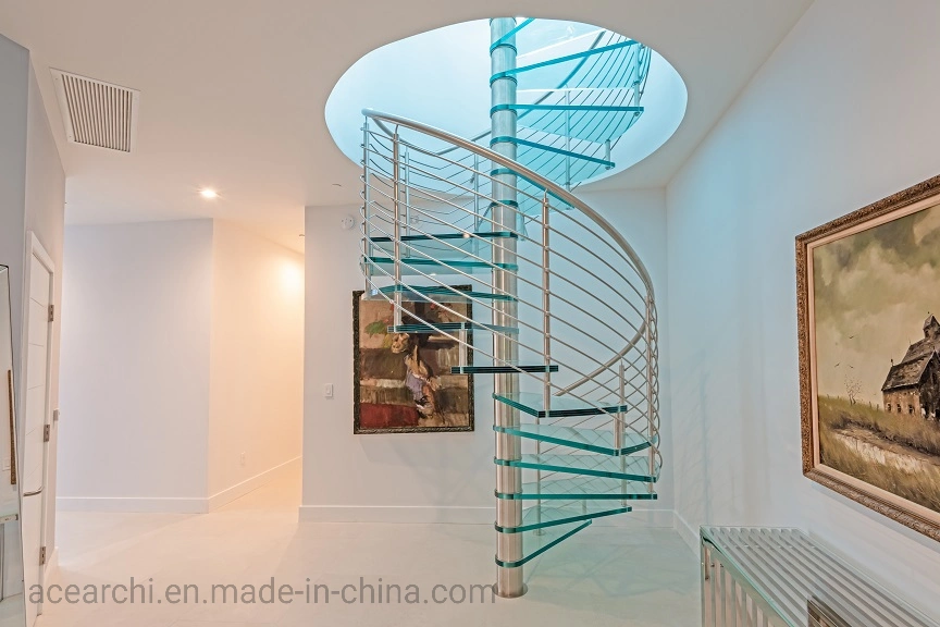 Hot Sale Customized Rod/Cable Railing Stairs Steel Plate Glass Spiral Staircase