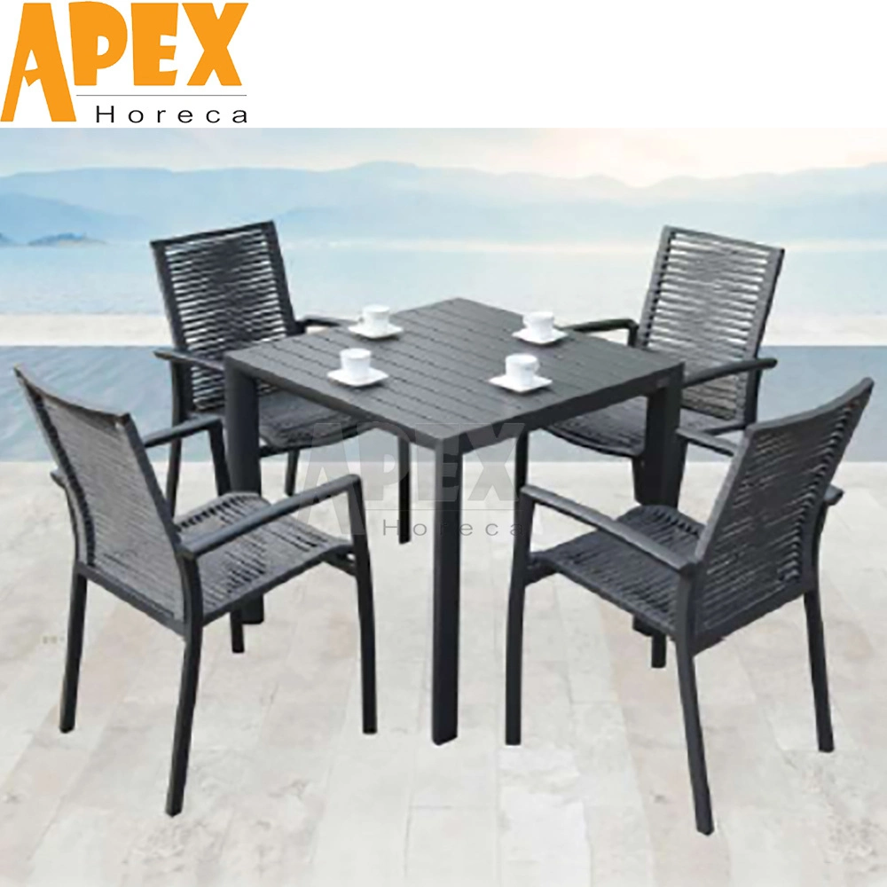 Aluminum Outdoor Dining Table Rope Chair Patio Garden Furniture Set