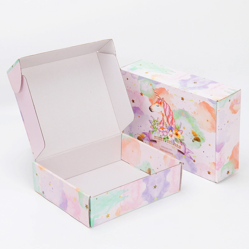 Unicorn Pattern Surface White Corrugated Paper Inner Airplane Box Foldable Holiday Children's Gift Shoes Packaging Paper Box
