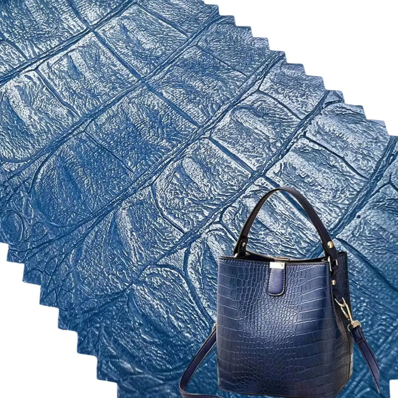 Blue Crocodile Skin 0.55mm PU Artificial Leather for Handbags