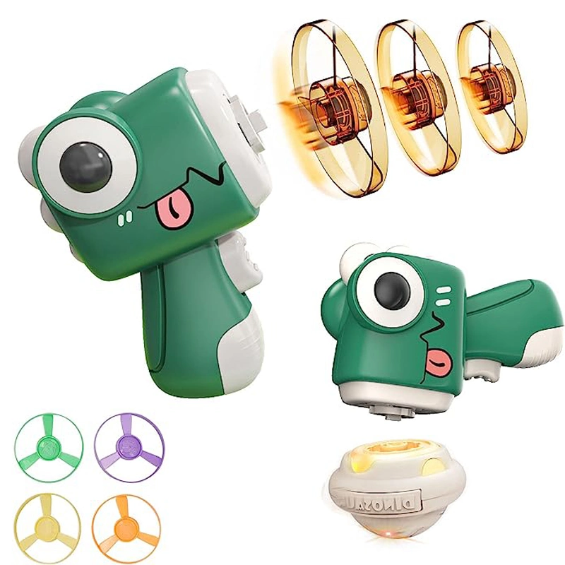 Hot Launcher Toy para criança voadora no exterior Toys Portal Gun Partes de cima rotativas UFO Dinosaur com disco voador e LED intermitente Luzes para crianças