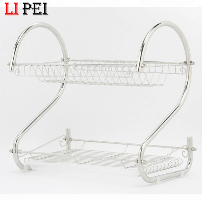 2 Tier Stainless Steel Kitchen Dish Racks Metal Dish Drying Racks Table Storage Dish Rack