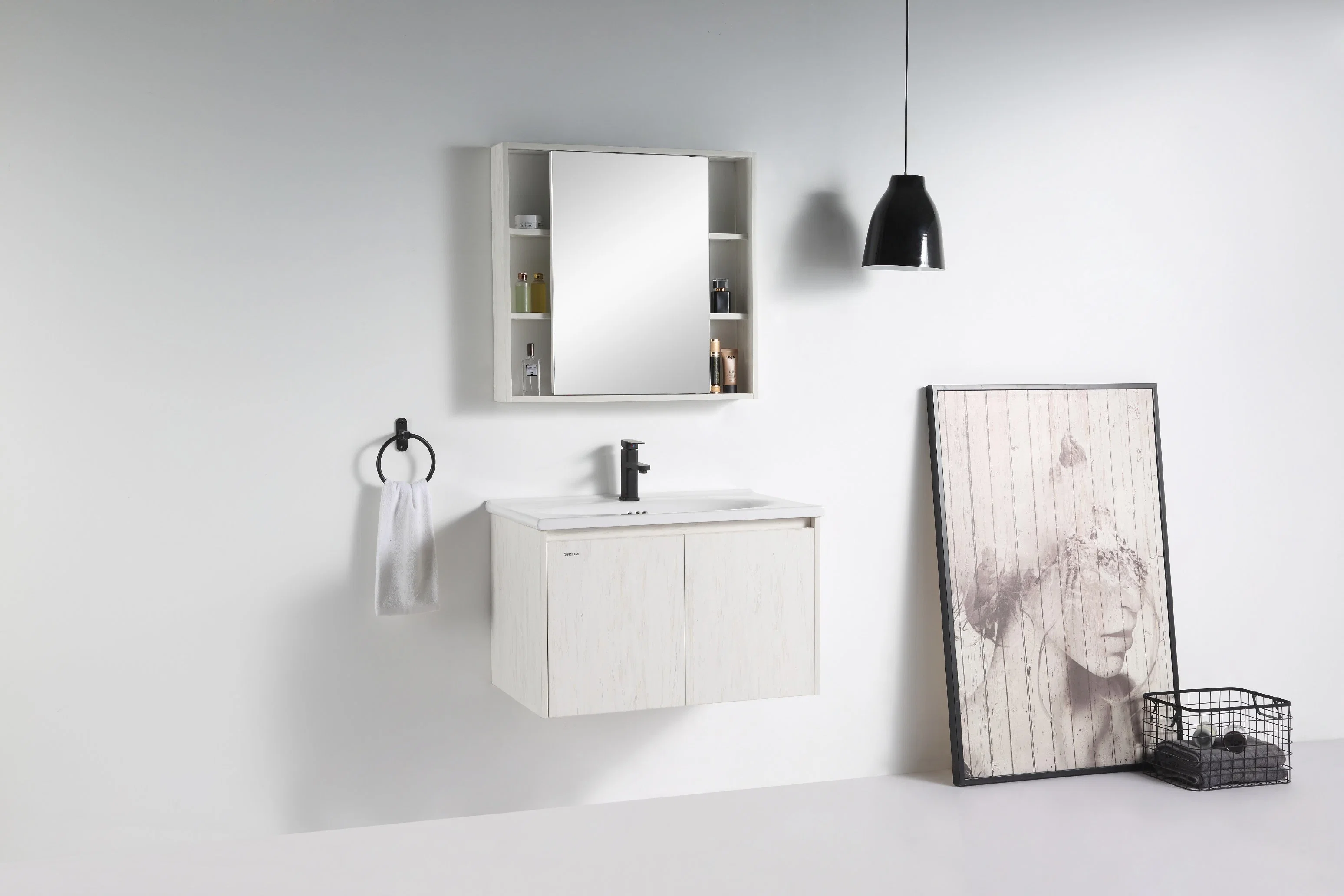 Badezimmer Mit Modernem Design Waschbecken Waschbecken Schrank Holzwaschbecken Spiegel Schränke Badezimmer-Ausrüstung mit Spiegel