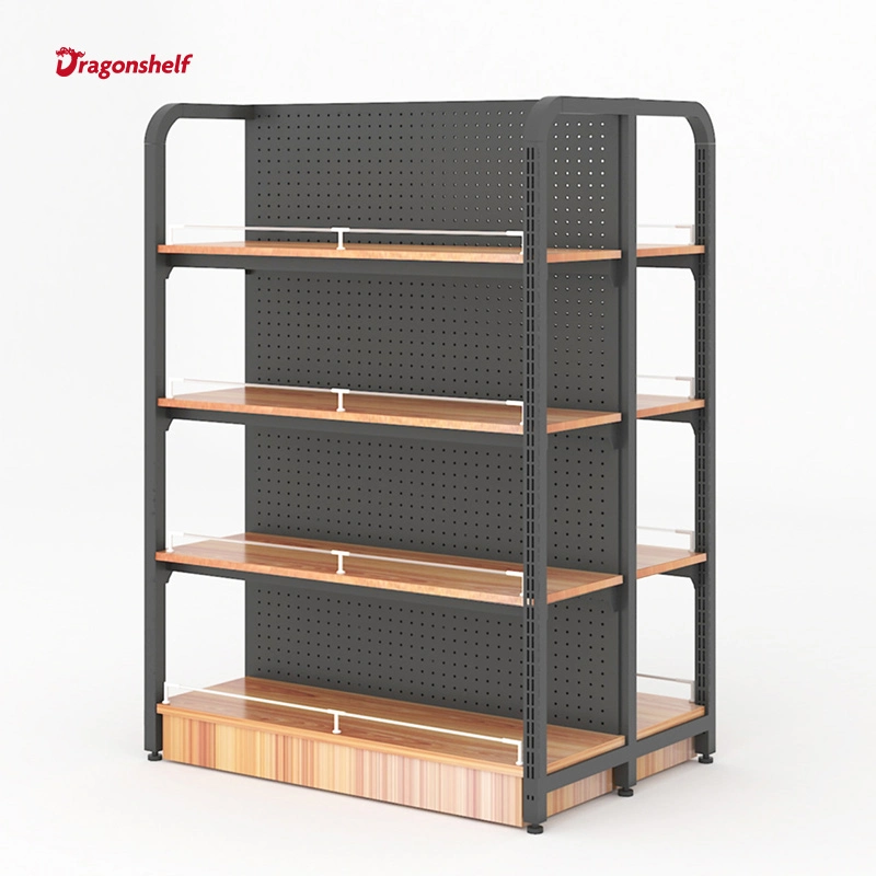 Wooden Steel Shelves with LED Lights for Supermarkets Articles for Daily Use